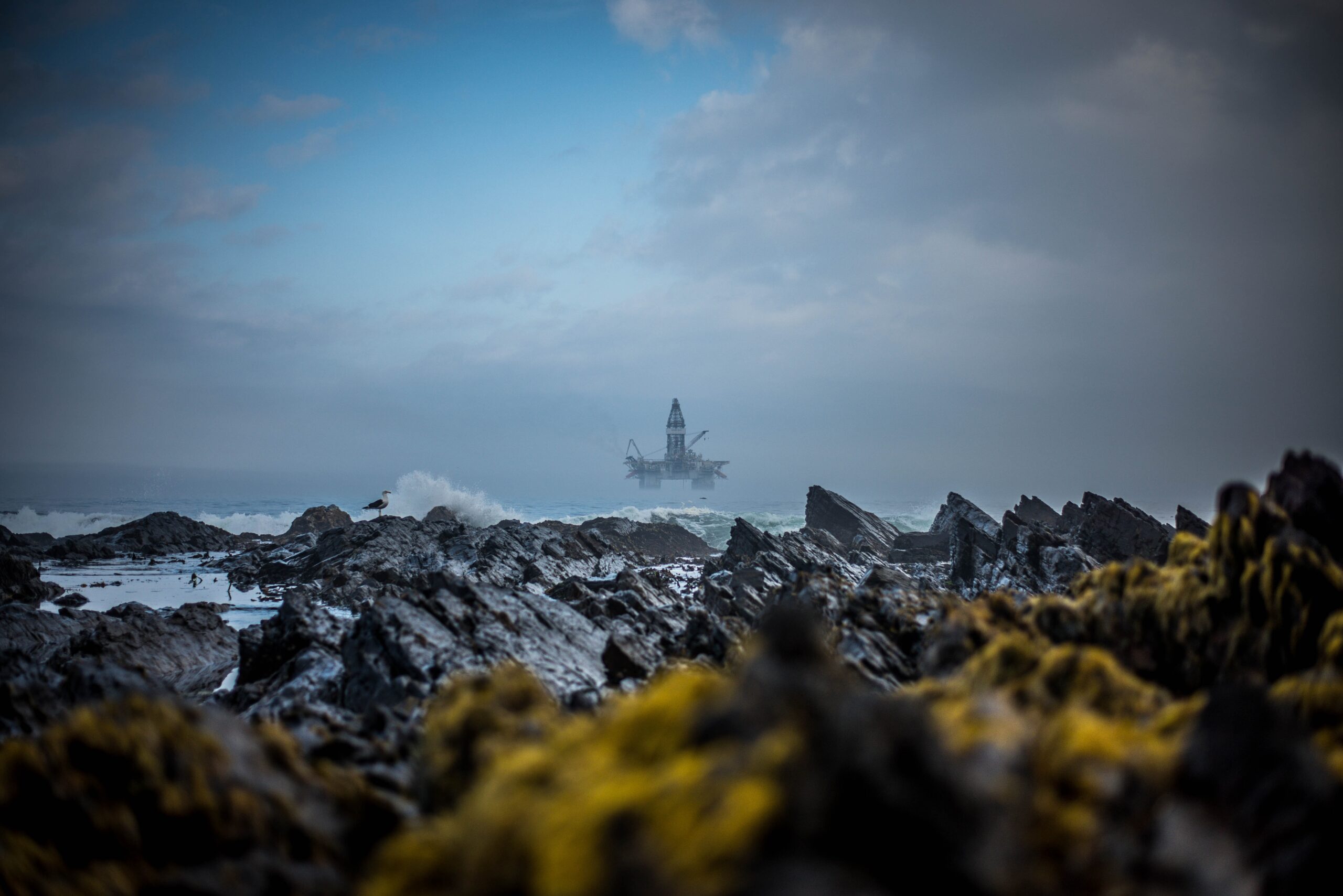 an oil rig platform in the sea