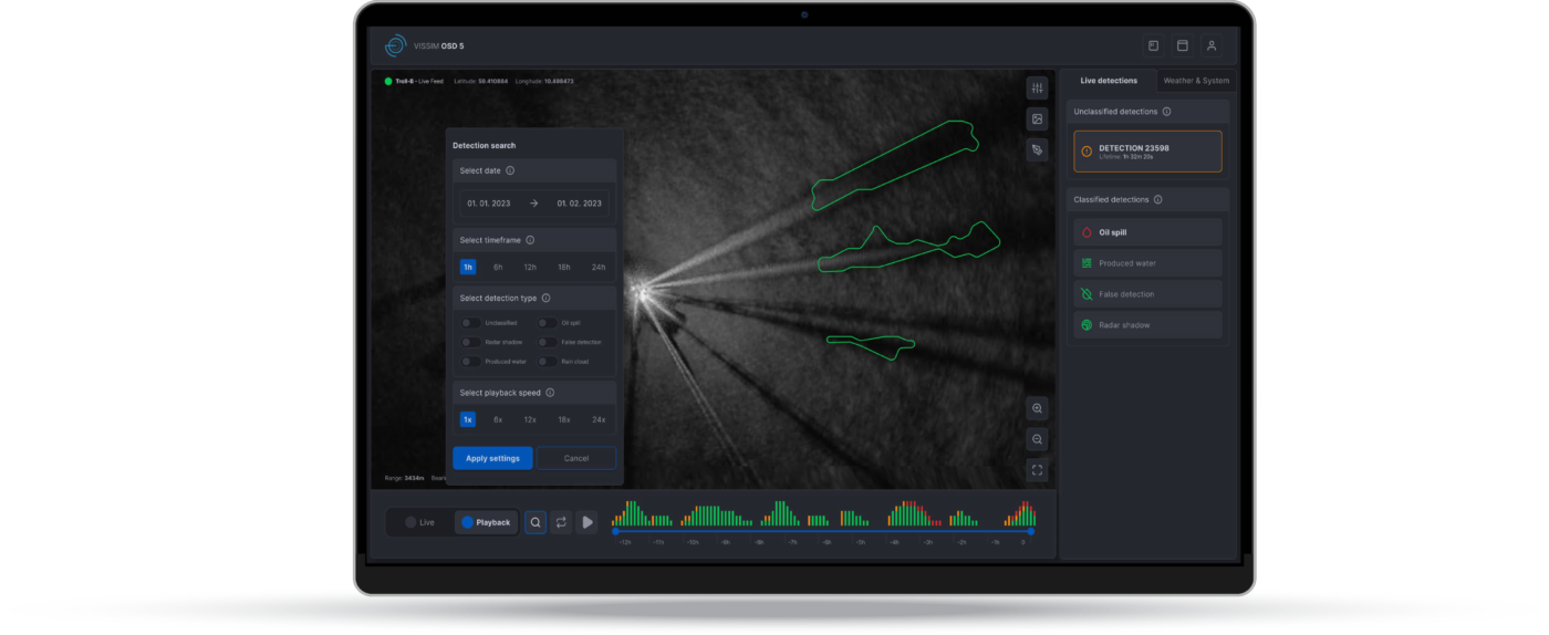 software interface that shows a detection of an oil spill